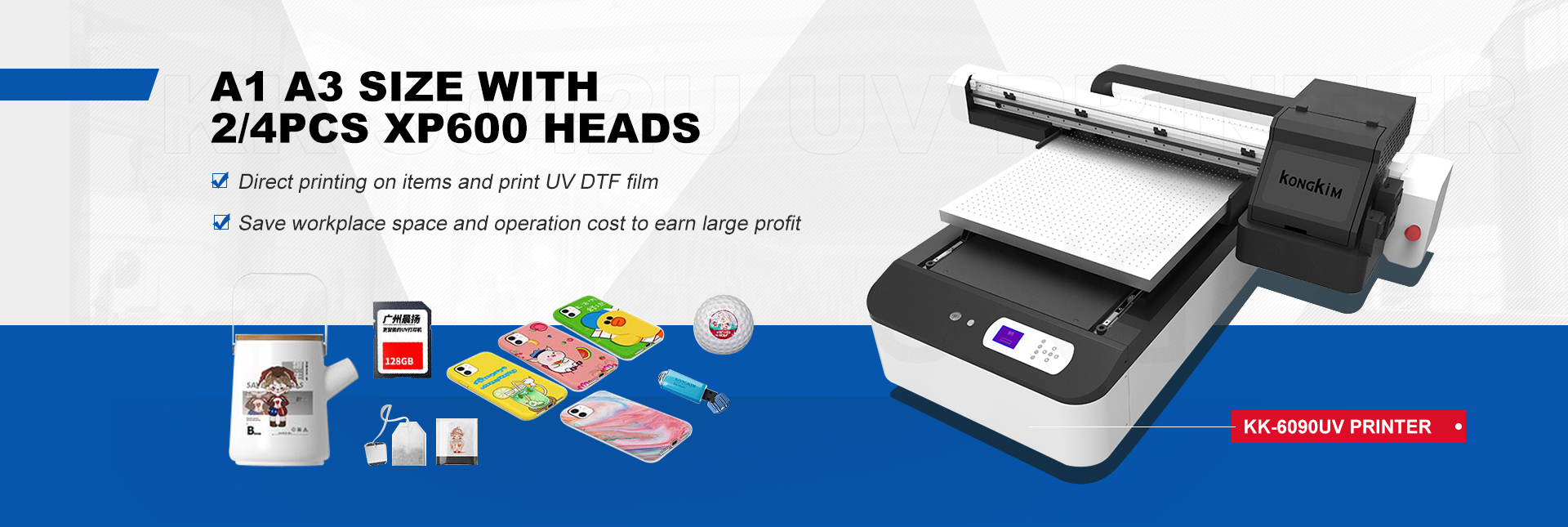 KK-6090 A1 A2 60x90cm flatbed UV Printer for Glass Bottle Phone Case Printing